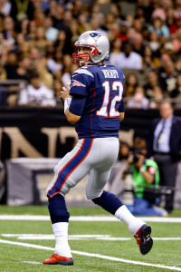 Aug 22, 2015; New Orleans, LA, USA; New England Patriots quarterback Tom Brady (12) against the New Orleans Saints during the first quarter of a preseason game at the Mercedes-Benz Superdome. Mandatory Credit: Derick E. Hingle-USA TODAY Sports