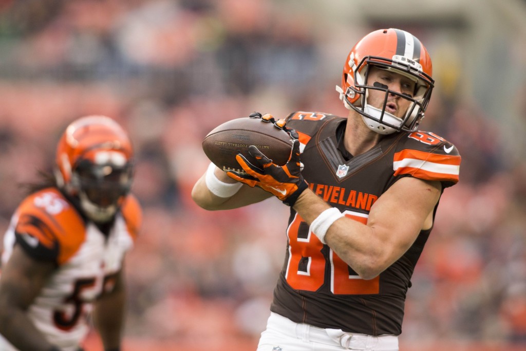 Cleveland Browns tight end Gary Barnidge in action during an NFL football  game against the Jacksonville Jaguars Sunday, Dec. 1, 2013, in Cleveland.  Jacksonville won 32-28. (AP Photo/David Richard Stock Photo - Alamy