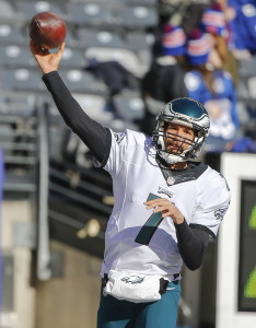 Jan 3, 2016; East Rutherford, NJ, USA; Philadelphia Eagles quarterback Sam Bradford (7) prior to the game against the New York Giants at MetLife Stadium. Mandatory Credit: Jim O'Connor-USA TODAY Sports