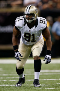 Aug 16, 2013; New Orleans, LA, USA; New Orleans Saints linebacker Will Smith (91) against the Oakland Raiders during the second quarter of a preseason game at the Mercedes-Benz Superdome. Mandatory Credit: Derick E. Hingle-USA TODAY Sports