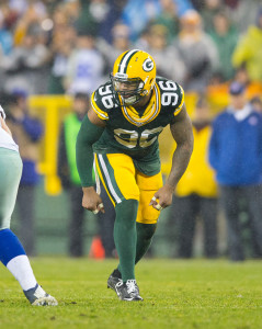 Dec 13, 2015; Green Bay, WI, USA; Green Bay Packers linebacker Mike Neal (96) during the game against the Dallas Cowboys at Lambeau Field. Green Bay won 28-7. Mandatory Credit: Jeff Hanisch-USA TODAY Sports