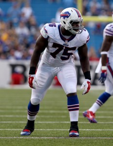 Aug 29, 2015; Orchard Park, NY, USA; Buffalo Bills linebacker IK Enemkpali (75) against the Pittsburgh Steelers at Ralph Wilson Stadium. Bills beat the Steelers 43 to 19. Mandatory Credit: Timothy T. Ludwig-USA TODAY Sports