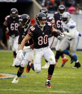 Jan 3, 2016; Chicago, IL, USA; Chicago Bears wide receiver Marc Mariani (80) during the game against the Detroit Lions at Soldier Field. Mandatory Credit: Matt Marton-USA TODAY Sports