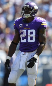 Sep 11, 2016; Nashville, TN, USA; Minnesota Vikings running back Adrian Peterson (28) against the Tennessee Titans at Nissan Stadium. The Vikings won 25-16. Mandatory Credit: Christopher Hanewinckel-USA TODAY Sports