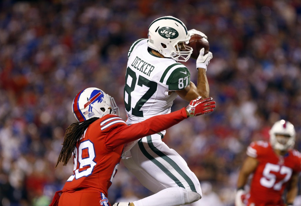 Eric Decker and Brandon Marshall present at New York Jets OTAs 