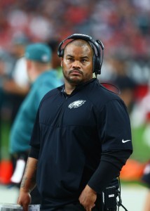 Oct 26, 2014; Glendale, AZ, USA; Philadelphia Eagles running backs coach Duce Staley against the Arizona Cardinals at University of Phoenix Stadium. The Cardinals defeated the Eagles 24-20. Mandatory Credit: Mark J. Rebilas-USA TODAY Sports