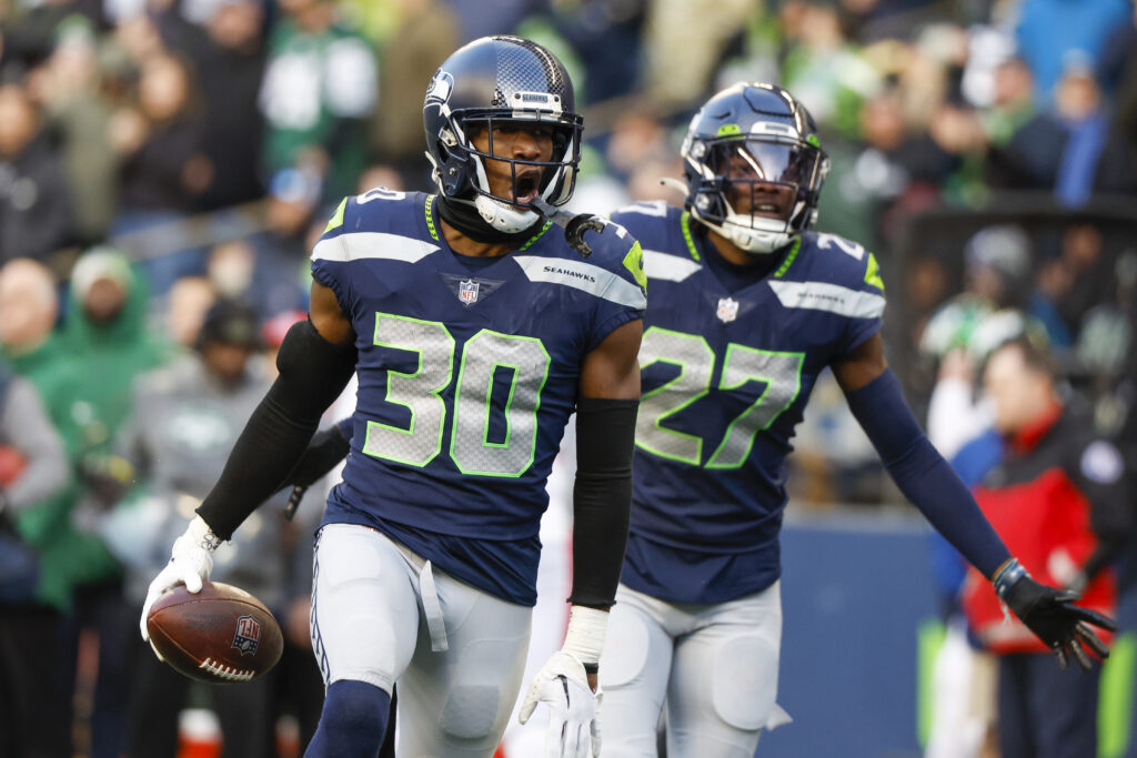 Seattle Seahawks cornerback Michael Jackson looks on during the