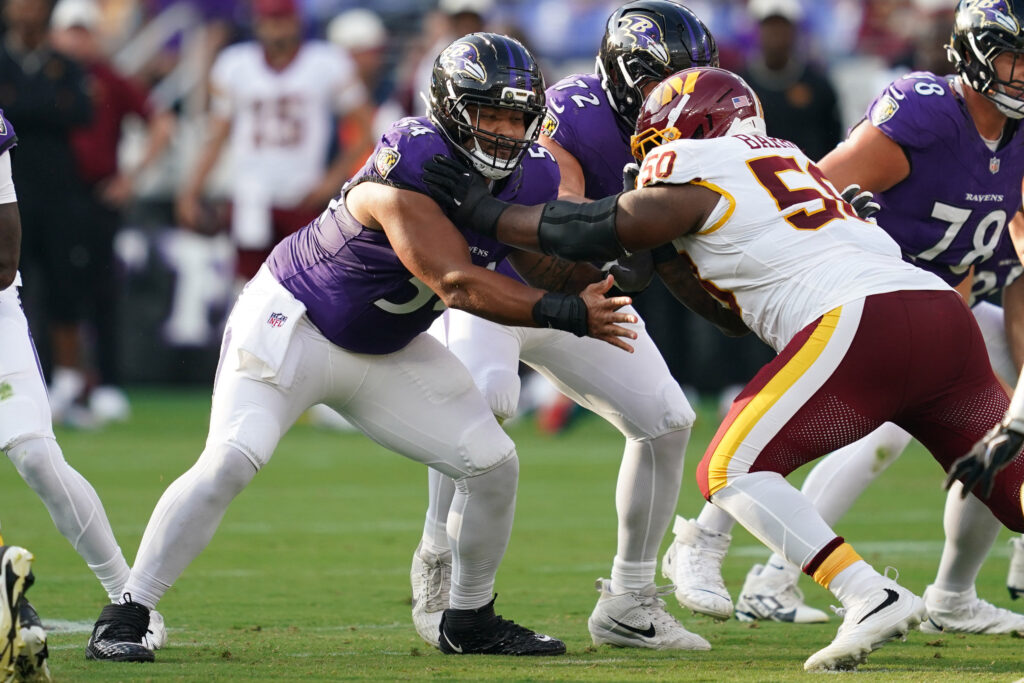 Jovaughn Gwyn and Ethan Pocic and Baltimore Ravens — Ravens Forced to Move First-Round Guard Ioane to Center After Two-Game Injury Cascade